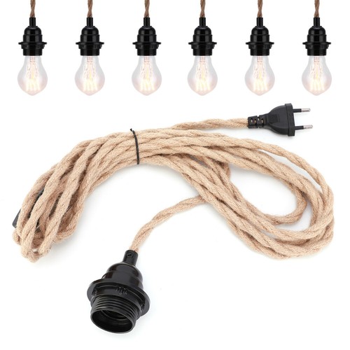 E27 Lampenfassung Pendelleuchte mit Stecker 4,5M Lampe Seil Hanfseil Textilkabel - Bild 10 von 17