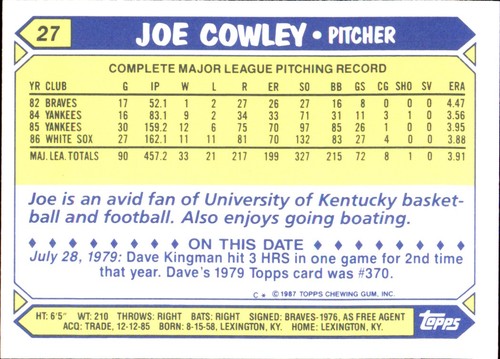 1987 Topps TIFFANY MLB Singles Choisissez vos joueurs d'équipe GLOSSY préférés #2 - #266 - Photo 74 sur 520