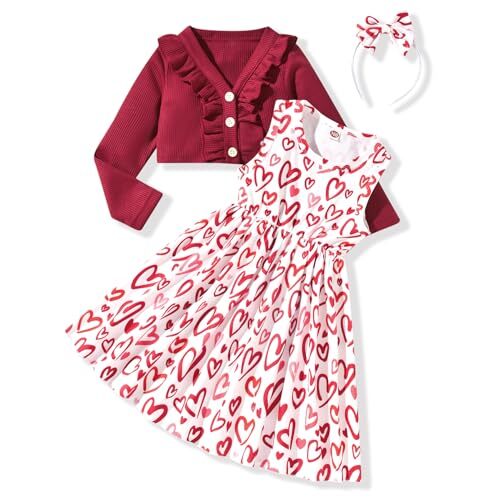 Toddler Little Girls Dress And Cardigan Sets 2 Piece Floral 2-3T Red Heart