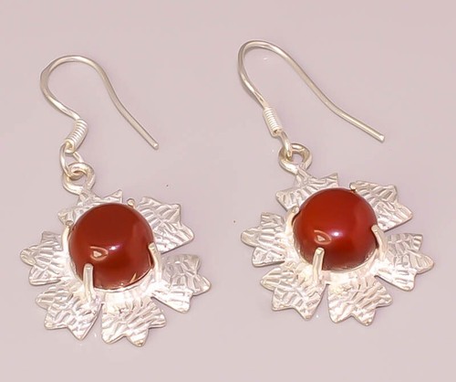 Red Carnelian Flower Design Jewelry 925 STERLING SILVER PLATED EARRING