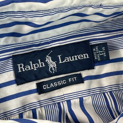 Polo Ralph Lauren Shirt Men 17 34/35 Blue Striped Classic