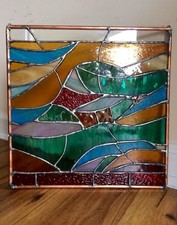 Abstract Stained Glass Panel Contemporary Window Handmade OOAK