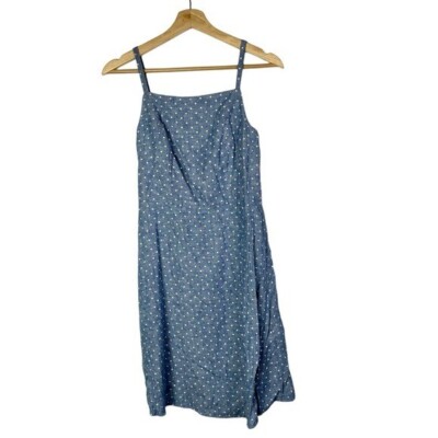 Old Navy Blue Denim Chambray White Polka Dot Mini Dress S | eBay