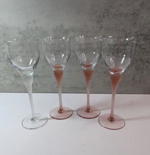 Mikasa Crystal Sea Mist Coral Frosted Stem Glass 8.5" Set of 4