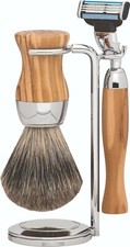 Shaving Set Series Vienna Olive Wood Badger Shaving Brush Shaver Erbe Solingen