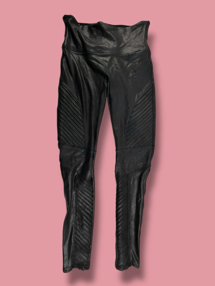 Leggings SPANX 20136R Negro Imitación Cuero Moto Largo Completo Talla Mediana Foto 2 de 4