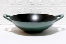 Enamel Cast Iron Wok Cravings By Chrissy Teigen 12" Ombre Green Double Handles