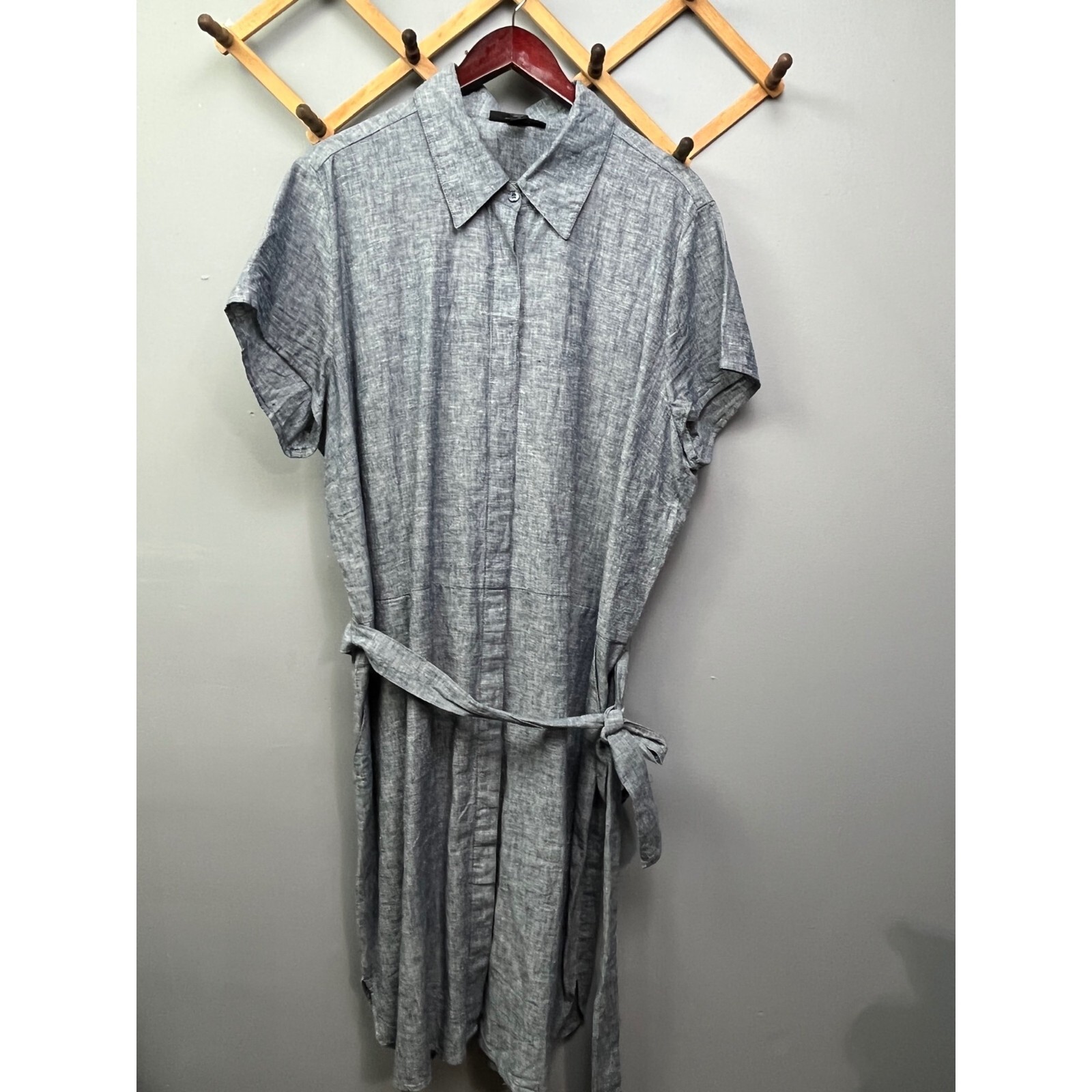 Ashley Stewart Plus size 22 Blue Gray denim shirt dress Linen blend | eBay