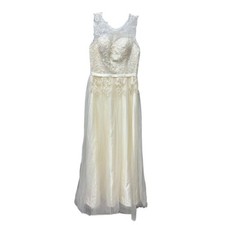 Lace Applique Formal Dress Sleeveless Evening Gown Wedding Dress Size X-Large