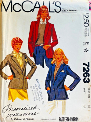 80s MCCALLS 7263 PALMER/PLETSCH SIZE 14 LINED JACKET/BLAZER UC/FF