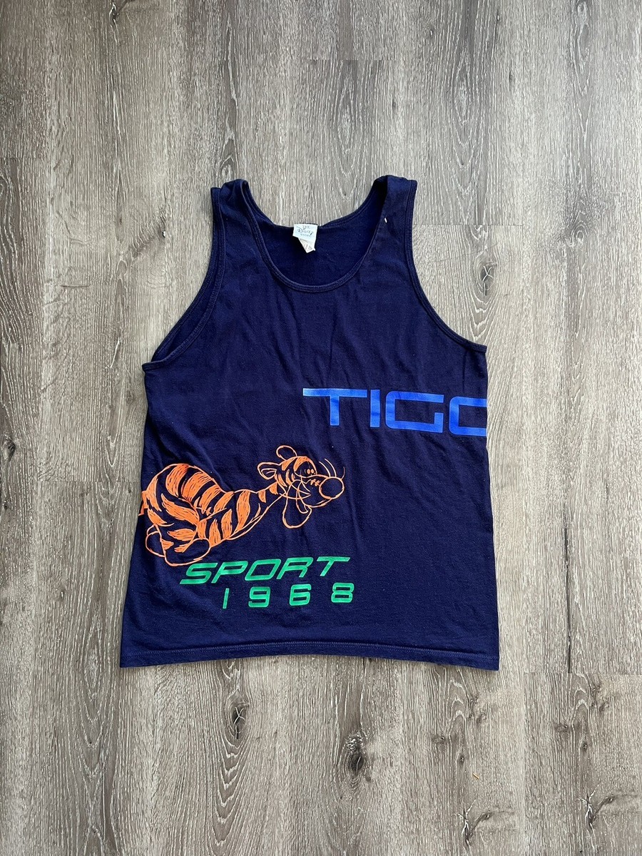 VTG Disney Store Tigger Sport Winnie the Pooh Navy Tank Top L Made in USA