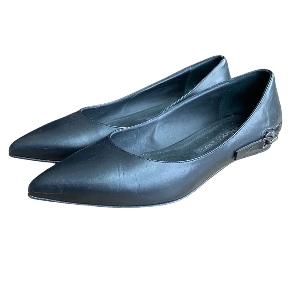 Pisos planos de ballet GIANMARCO LORENZI de cuero negro con detalle de cremallera punta, talla 37 Foto 3 de 4