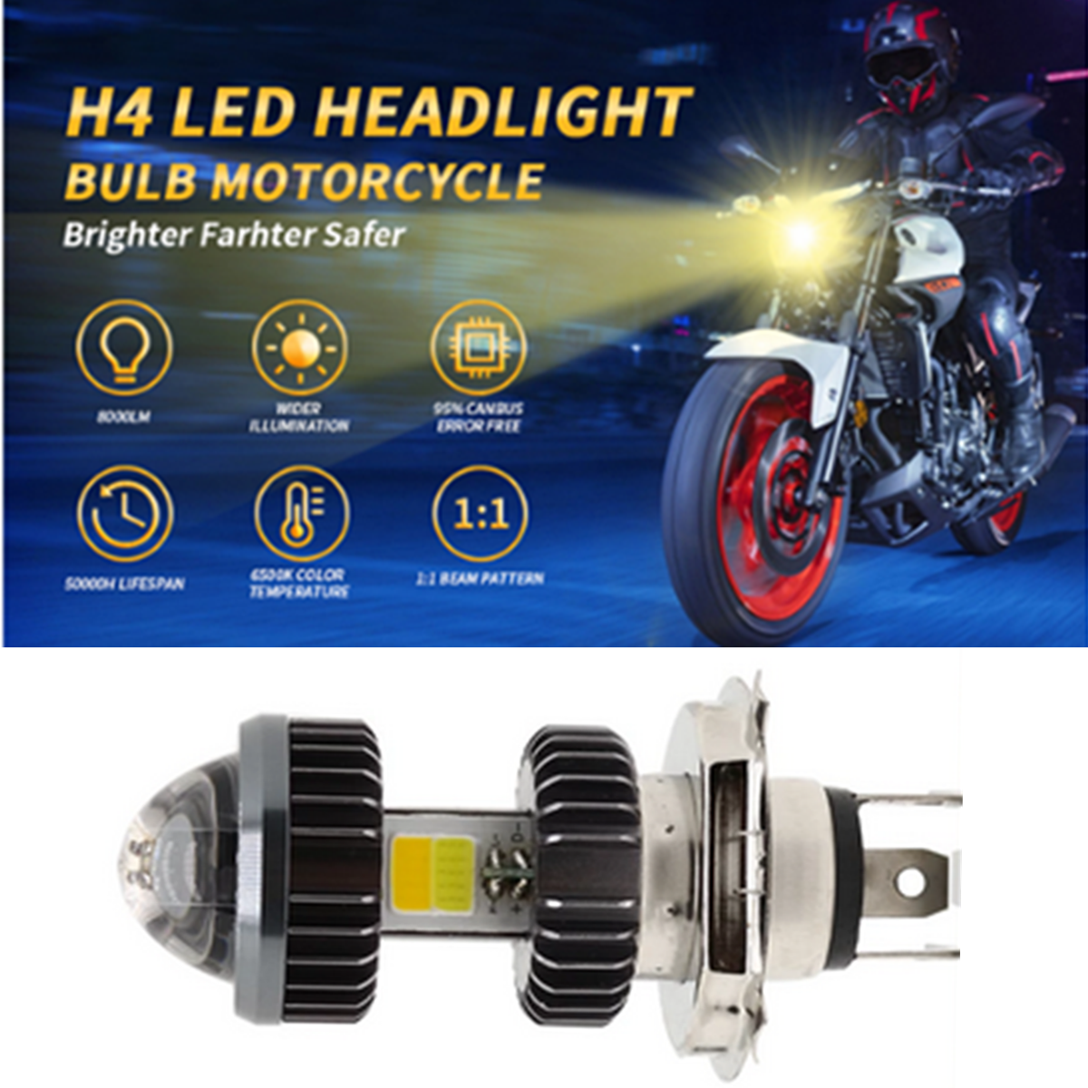 Waterproof Aluminum Motorcycle Bike LED Headlights Bulbs Kit High/Low
