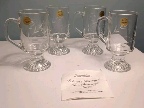 Vtg Set of 4 Princess House Crystal Beverage Mugs with Stickers #504 New in Box