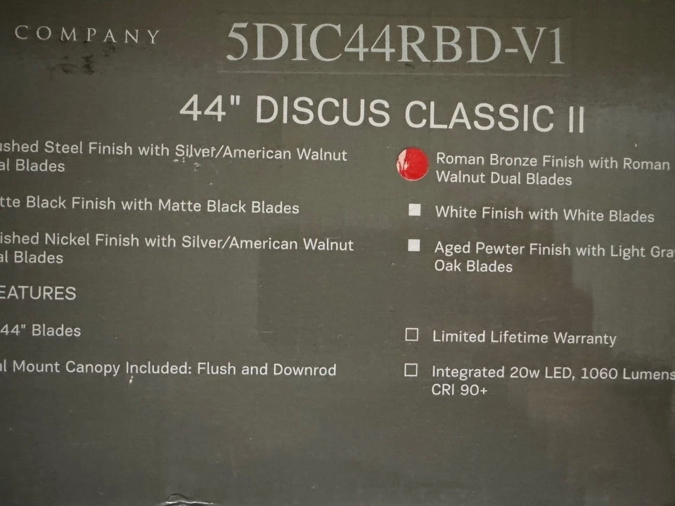 Generation 5DIC44RBD-V1 Discus Classic II 44 Ceiling Fan with LED Light - Image 2 of 4