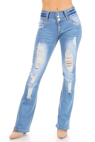 Juniores da donna, sollevamento dei glutei, push up, vita media, strappato invecchiato, gamba dello stivale - Foto 1 di 5