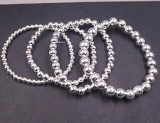 Real 925 Sterling Silver Bracelet For Women Baby Polish Bead 8mm/6mm Link 6inchL