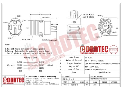 Adaptador De Enchufe AC WORKS De NEMA L14-20P (20A 250V) A Toma NEMA 14-50R (50A), Color Amarillo, Para Interior/exterior