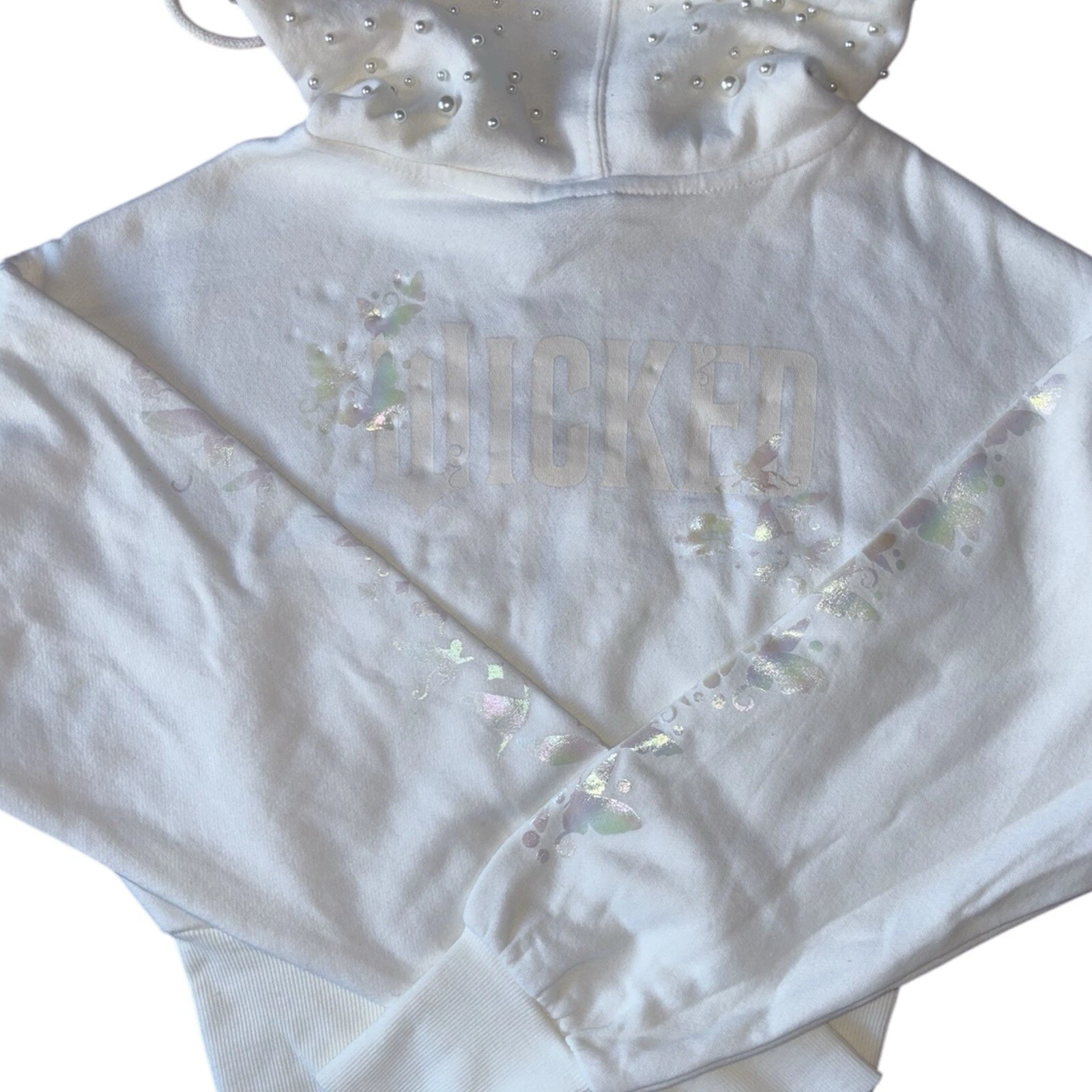 OFF WHITE Felpa donna con cappuccio ritagliata grafica Wicked nuova taglia XS panna