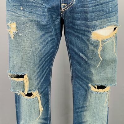 BLVCK SCVLE Size 36 Blue Distressed Button Fly Jeans | eBay