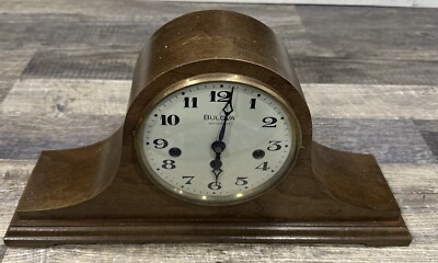 VTG Bulova Westminster Wood Mantle Clock Chiming Wind Up Germany
