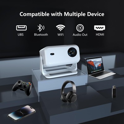 Projecteur Portable Licence Netflix 4K - WiFi 6, Bluetooth 5.4, Autofocus, Android 13