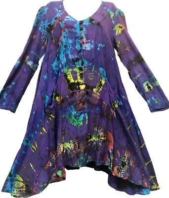 Nw SACRED THREADS tie dye mudmee funky hippy rayon sharkbite DRESS  M Free shipp