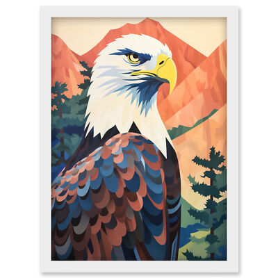 Majestic Bald Eagle Forest Mountain Landscape Artwork Framed Wall Art Print A4