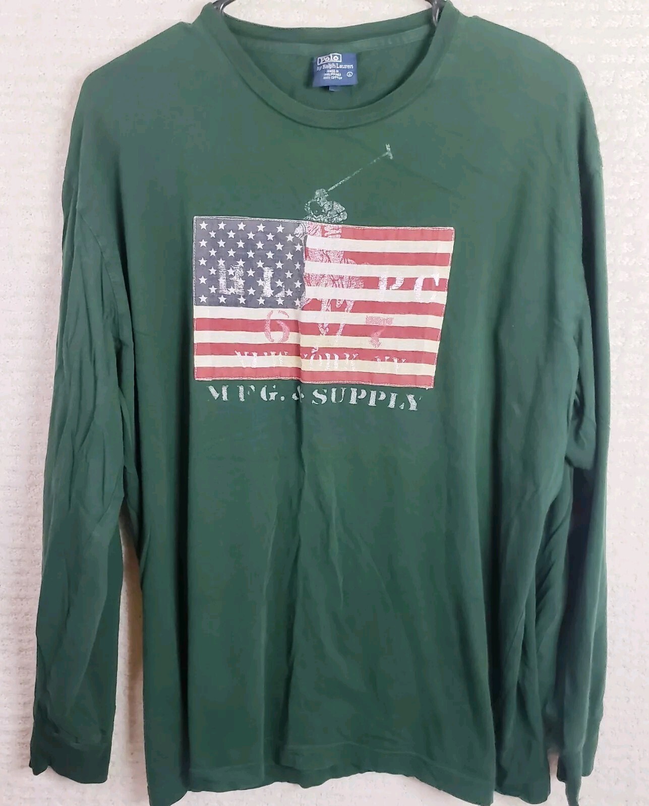 PONY T shirt manica lunga vintage Polo Ralph Lauren CUCITA bandiera americana taglia large