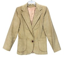 Womens Vintage Corduroy Blazer Jacket Beige 70s Montgomery Ward Western S/M