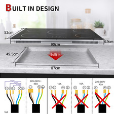 90cm Black Touch Control 5 Zone Induction Hob W/ Touch Control Child lock Timer