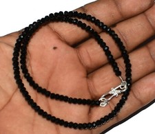 Natural Faceted 2x4mm Black Spinel Rondelle Beads Necklace 16-28" 925 Silver