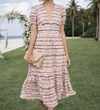 Ulla Johnson Elodie Blush Tie Dye Ruffled Silk Midi Dress Size 6