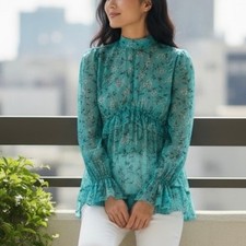 Zimmermann Top Size 1 Small S 10 /US 6 Silk Moncur Turquoise Blouse + Slip