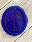 Blenko Glass Cat Suncatcher Cobalt Blue 4 Inch Pressed