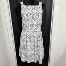 LOFT Floral Cutout Back Fit & Flare Dress Size 8 Sleeveless Viscose White Blue