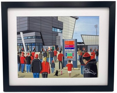 Salford. Rugby Stadion. Gerahmter Wandkunstdruck Rote Teufel. 14'' x 11'' Rahmen