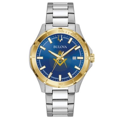 Men's Bulova Masonic Stainless Steel Divers Watch with Blue Dial