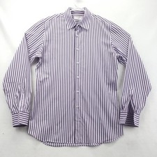Prada Dress Shirt Mens 16 41 Purple White Stripe Button Made Italy French Cuff