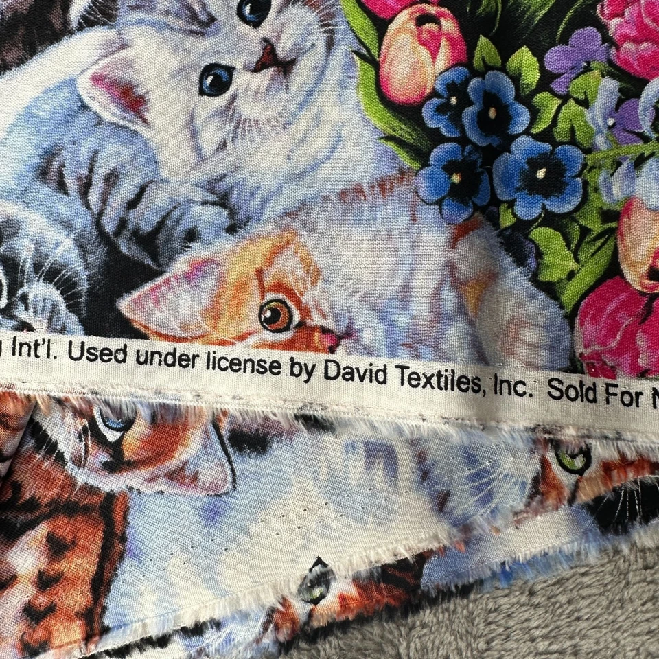 Curious Kitten & Flowers Jenny Newland Algodón Gato Tela Acolchado Artesanía 3 Yardas Foto 4 de 4