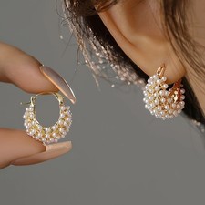 Fashion Jewelry Rhinestone Crystal Lady Ear Stud Earrings Pearl For Women Party