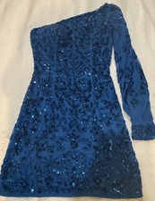 Sherri Hill blue sequin asymmetric coktail dress sz 4 short
