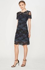 Elie Tahari, Ophelia Black Blue Floral Crochet Lace Sheath Dress, Size 8