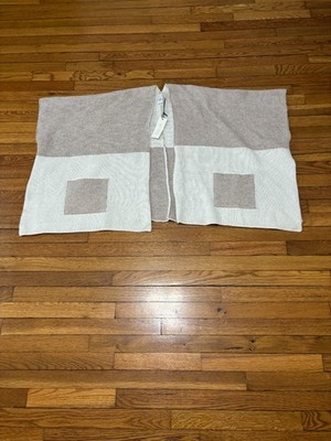 Rachel Zoe Womens Shawl Poncho Cape One Size Beige White Colorblock Pockets NWT