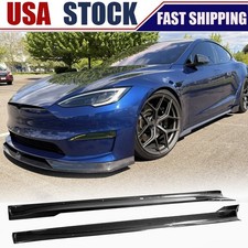 Real Carbon Fiber Side Skirt Extension Lip Spoiler For Tesla Model S Sedan 2021