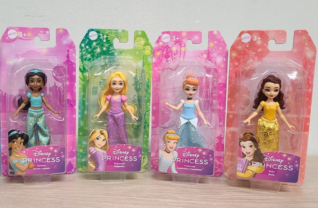 4 X Disney Princess 3 inch Doll Belle, Jasmine, Rapunzel, Cinderella Bundle