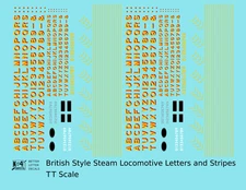 K4 TT Scale Decals British Steam Locomotive Letters & Stripes Yellow Red Shadow