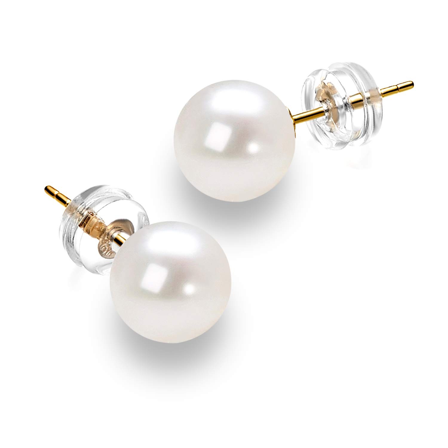 Women's 14K Gold AAAA Quality White Freshwater Pearl Stud Earrings