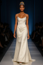 Vintage 1990s Satin Ivory Beaded Spaghetti Strap Gown Formal Prom Bridal sz S