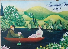 Lot of 8 Swedish Folk Art Print Posters – Calendar Sheets (1989)